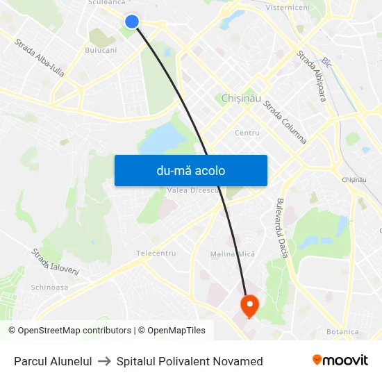 Harta de Parcul Alunelul către Spitalul Polivalent Novamed