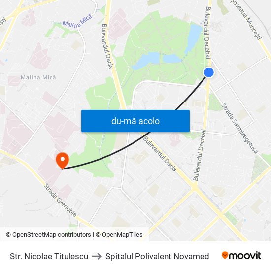 Harta de Str. Nicolae Titulescu către Spitalul Polivalent Novamed