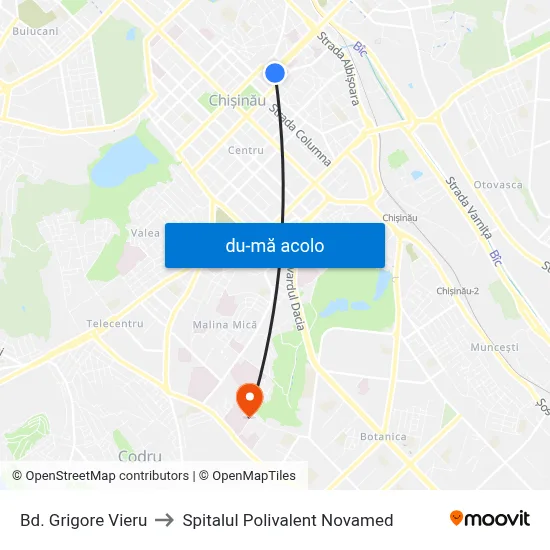 Harta de Bd. Grigore Vieru către Spitalul Polivalent Novamed