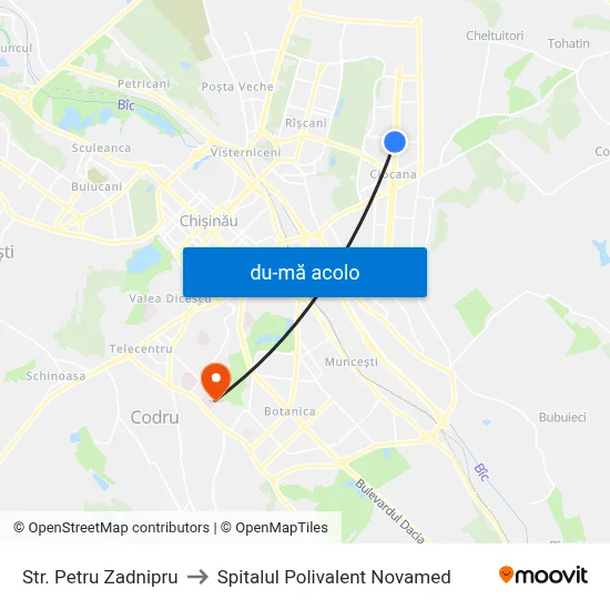 Harta de Str. Petru Zadnipru către Spitalul Polivalent Novamed