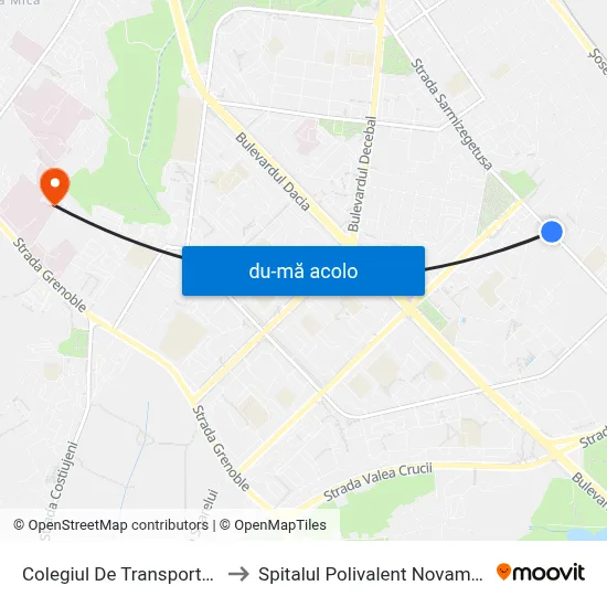 Harta de Colegiul De Transporturi către Spitalul Polivalent Novamed