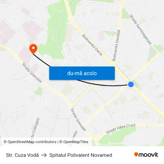 Harta de Str. Cuza Vodă către Spitalul Polivalent Novamed