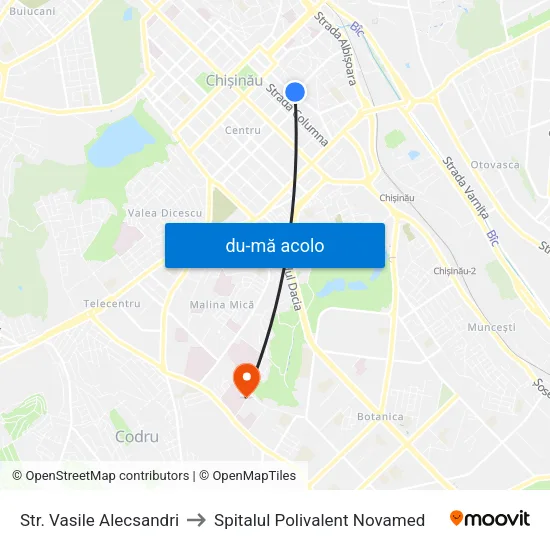 Harta de Str. Vasile Alecsandri către Spitalul Polivalent Novamed