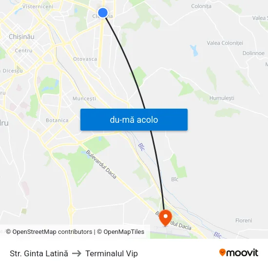 Harta de Str. Ginta Latină către Terminalul Vip