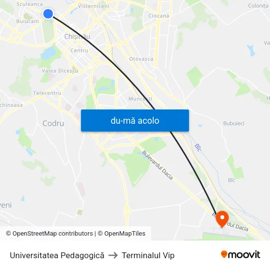 Harta de Universitatea Pedagogică către Terminalul Vip