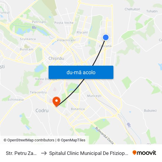 Harta de Str. Petru Zadnipru către Spitalul Clinic Municipal De Ftiziopneumologie