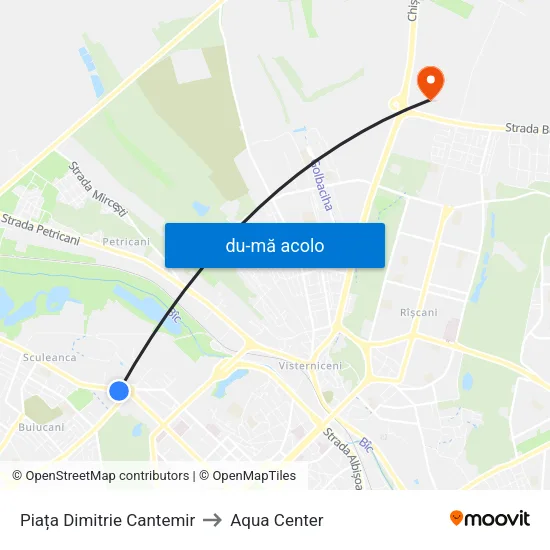 Harta de Piața Dimitrie Cantemir către Aqua Center