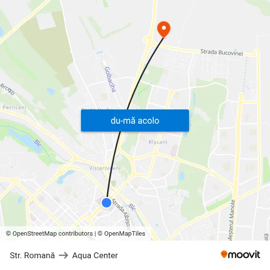 Harta de Str. Romană către Aqua Center