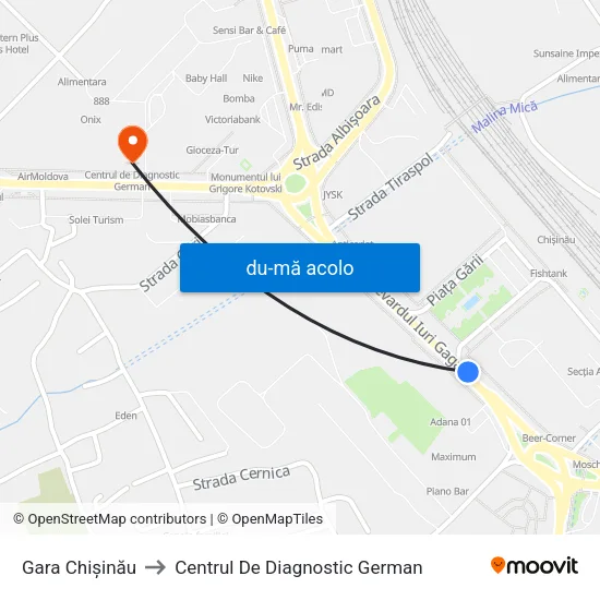Harta de Gara Chișinău către Centrul De Diagnostic German