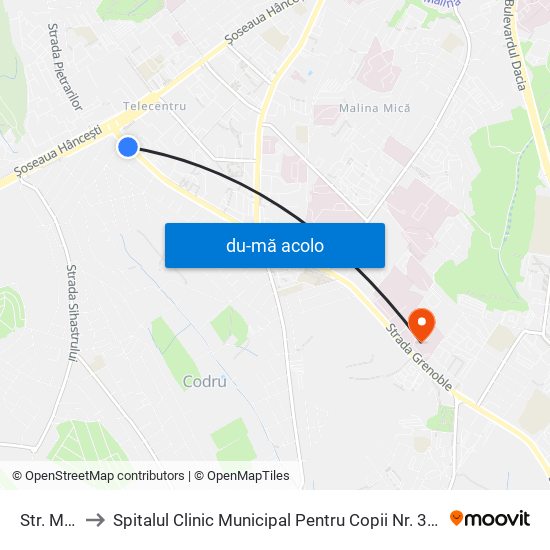 Harta de Str. Miorița către Spitalul Clinic Municipal Pentru Copii Nr. 3 „Valentin Ignatenco”