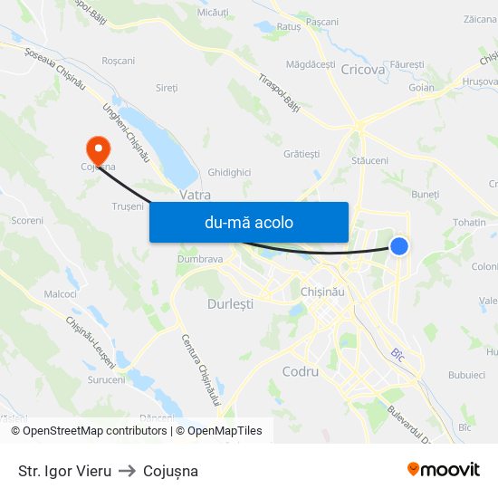 Harta de Str. Igor Vieru către Cojușna