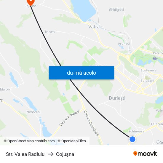 Harta de Str. Valea Radiului către Cojușna