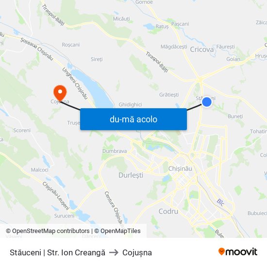 Harta de Stăuceni | Str. Ion Creangă către Cojușna