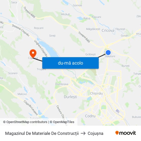 Harta de Magazinul De Materiale De Construcții către Cojușna