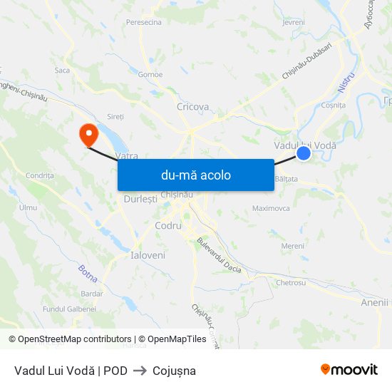 Harta de Vadul Lui Vodă | POD către Cojușna