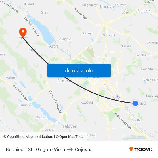 Harta de Bubuieci | Str. Grigore Vieru către Cojușna