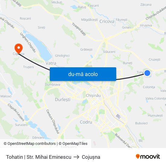 Harta de Tohatin | Str. Mihai Eminescu către Cojușna