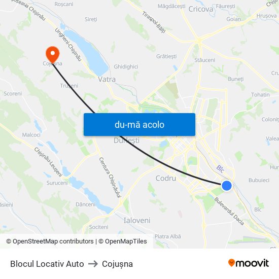 Harta de Blocul Locativ Auto către Cojușna