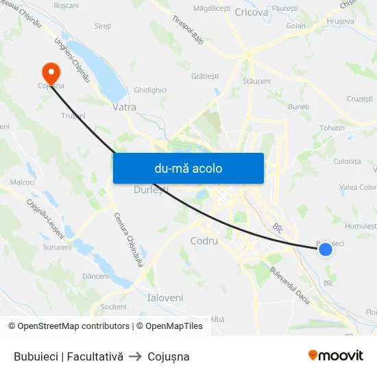 Harta de Bubuieci | Facultativă către Cojușna