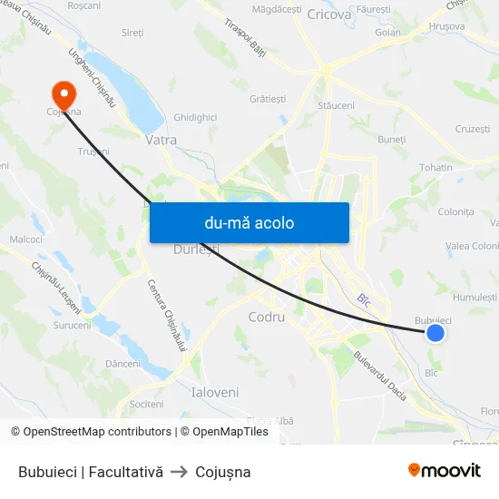 Harta de Bubuieci | Facultativă către Cojușna