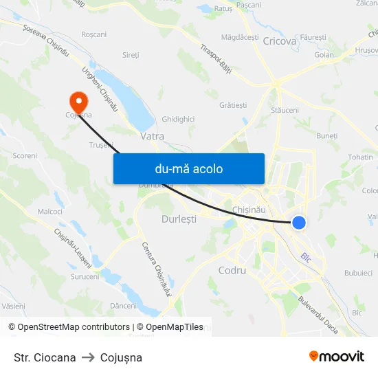 Harta de Str. Ciocana către Cojușna