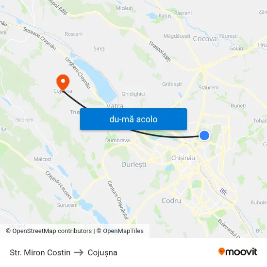 Harta de Str. Miron Costin către Cojușna