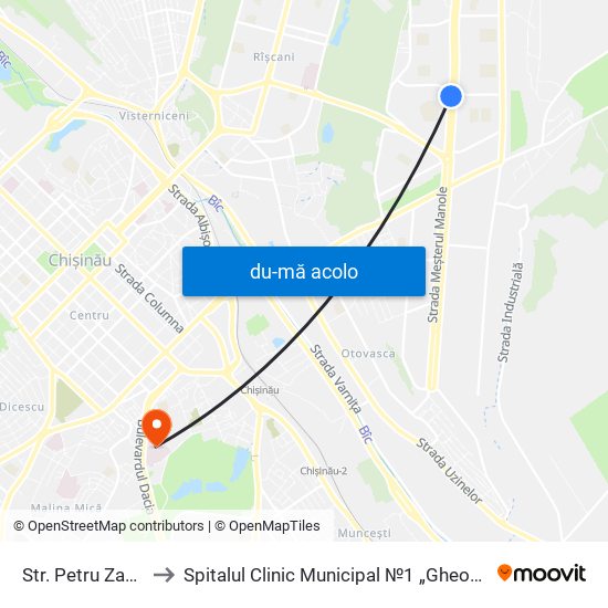 Harta de Str. Petru Zadnipru către Spitalul Clinic Municipal №1 „Gheorghe Paladi”