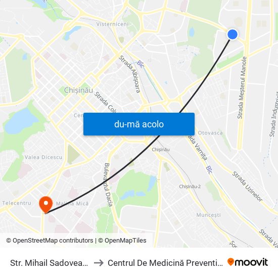 Harta de Str. Mihail Sadoveanu către Centrul De Medicină Preventivă