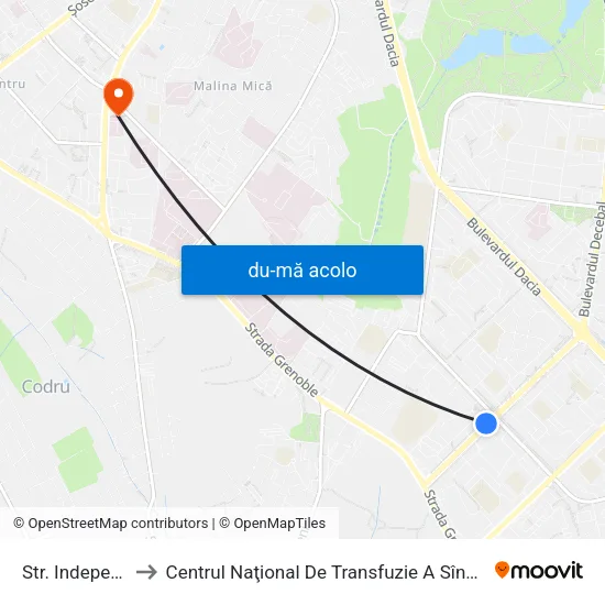 Harta de Str. Indepenenței către Centrul Naţional De Transfuzie A Sîngelui (Blocul B)