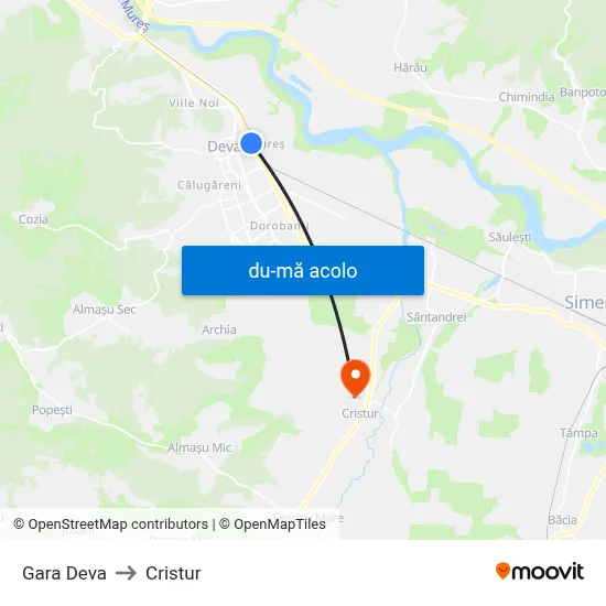 Harta de Gara Deva către Cristur