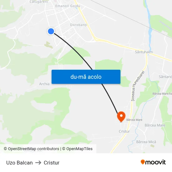 Harta de Uzo Balcan către Cristur