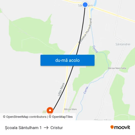 Harta de Școala Sântulham 1 către Cristur