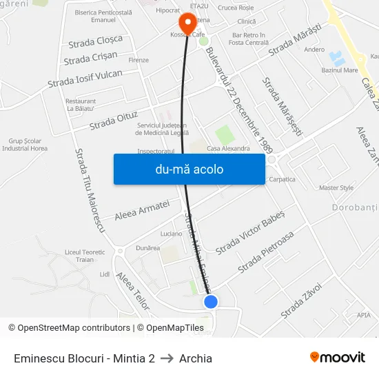 Harta de Eminescu Blocuri - Mintia 2 către Archia