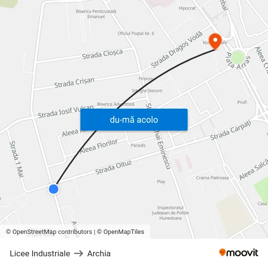 Harta de Licee Industriale către Archia