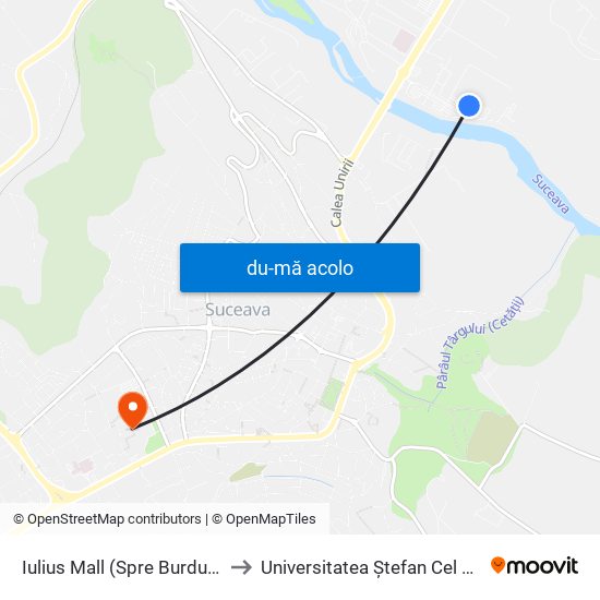Harta de Iulius Mall (Spre Burdujeni) către Universitatea Ștefan Cel Mare