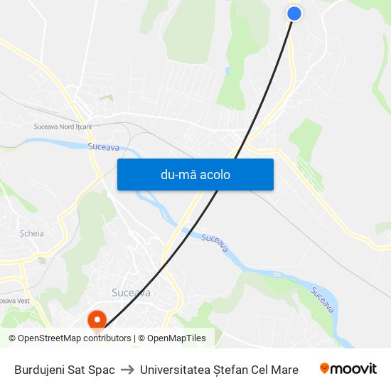 Harta de Burdujeni Sat Spac către Universitatea Ștefan Cel Mare