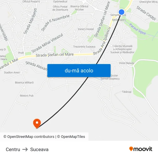 Harta de Centru către Suceava