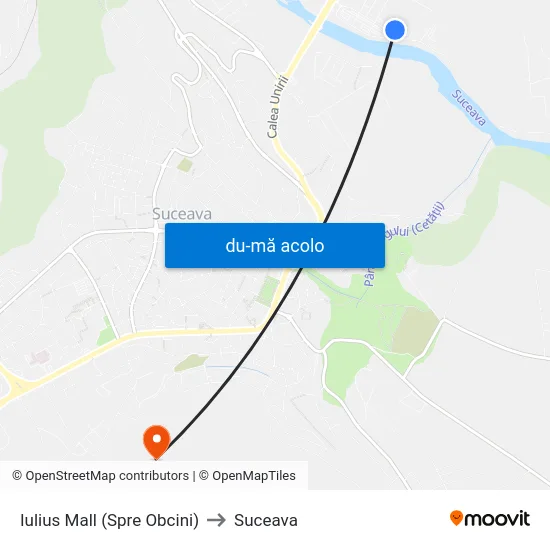 Harta de Iulius Mall (Spre Obcini) către Suceava