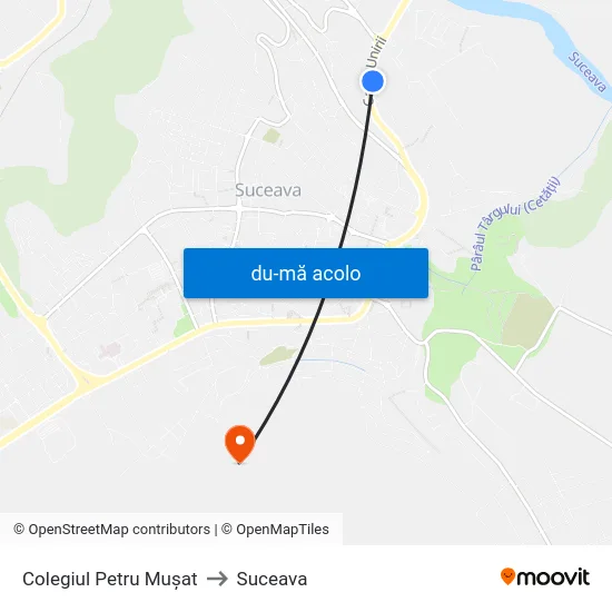 Harta de Colegiul Petru Mușat către Suceava