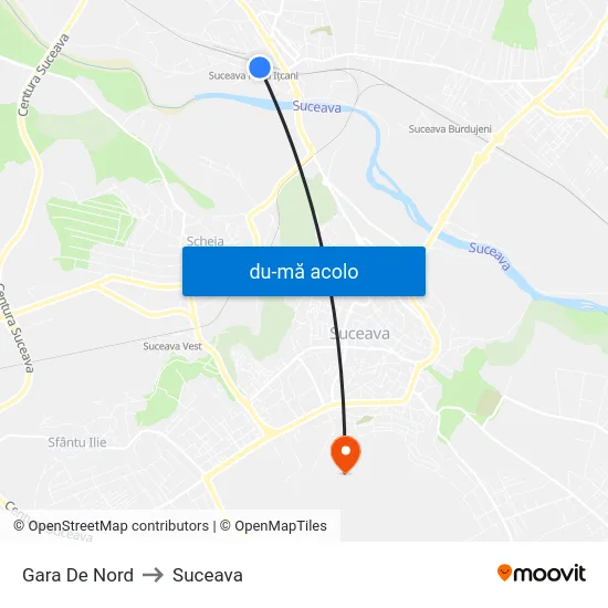 Harta de Gara De Nord către Suceava