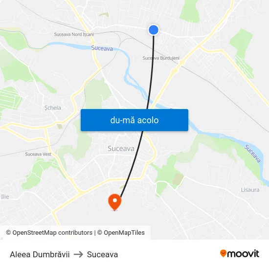 Harta de Aleea Dumbrăvii către Suceava