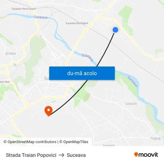Harta de Strada Traian Popovici către Suceava
