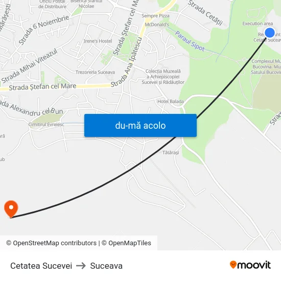 Harta de Cetatea Sucevei către Suceava