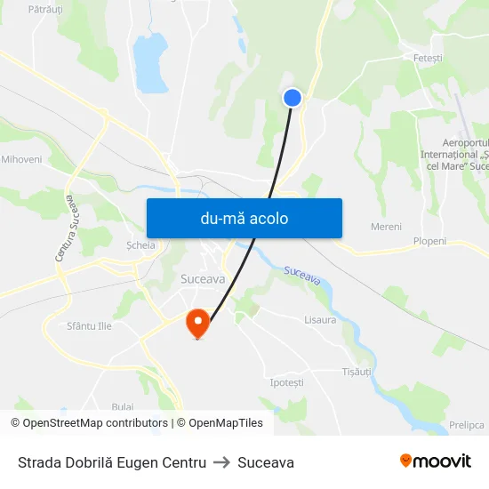 Harta de Strada Dobrilă Eugen Centru către Suceava
