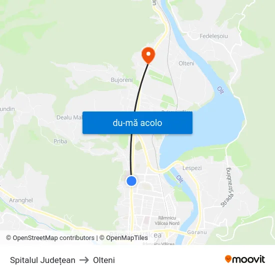 Harta de Spitalul Județean către Olteni