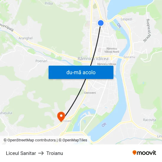 Harta de Liceul Sanitar către Troianu