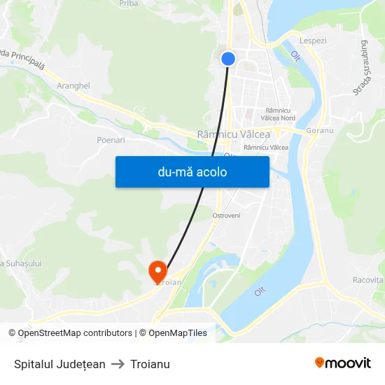 Harta de Spitalul Județean către Troianu