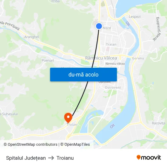 Harta de Spitalul Județean către Troianu
