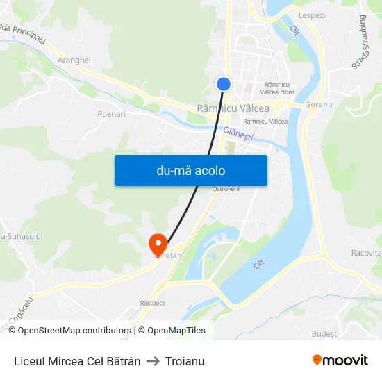 Harta de Liceul Mircea Cel Bătrân către Troianu