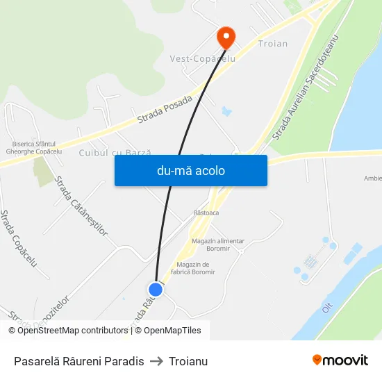 Harta de Pasarelă Râureni Paradis către Troianu